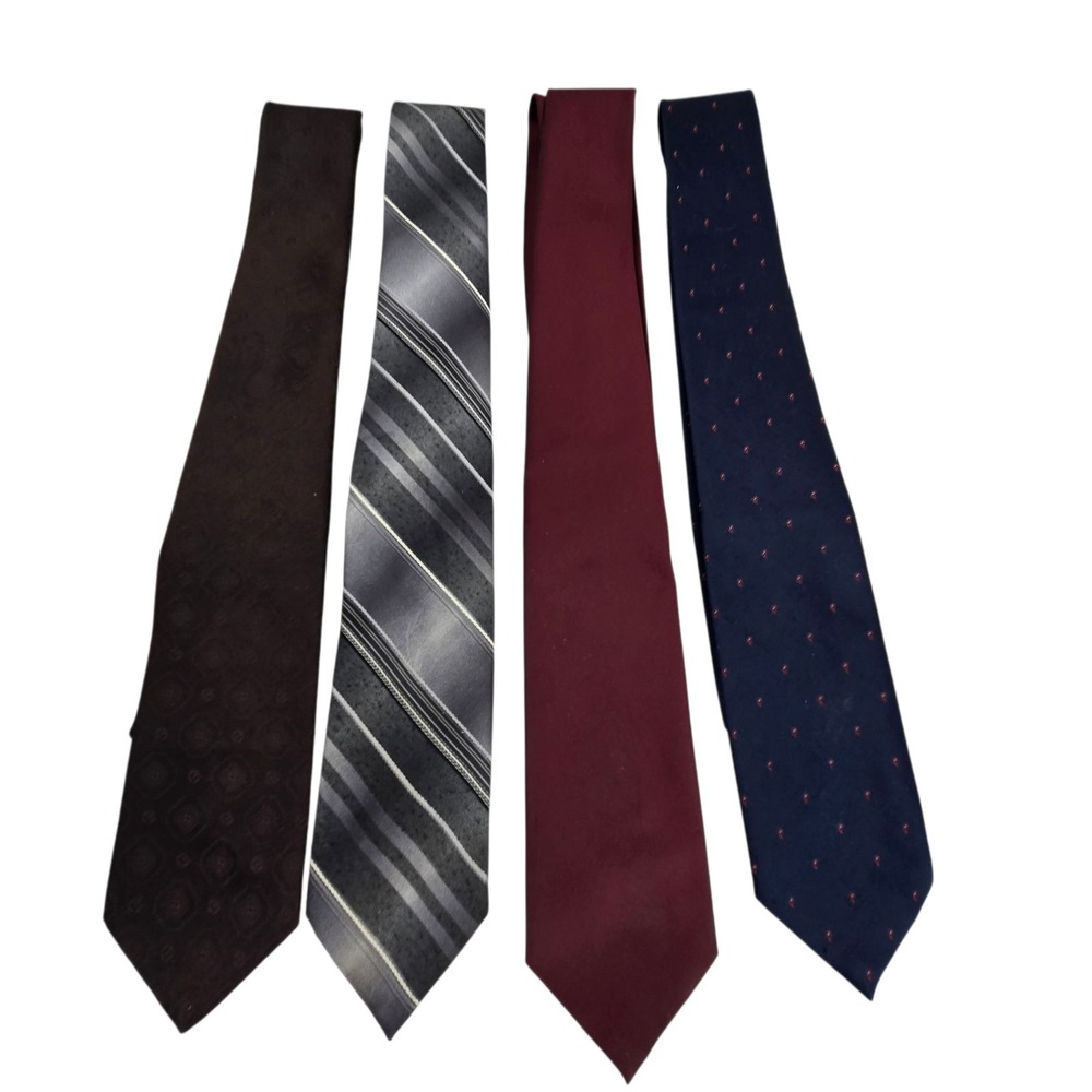 Vtg Lot of 4 Wembley Polyester 3" Wide Neckties Retro 70s Solid, Stripes, Dots
